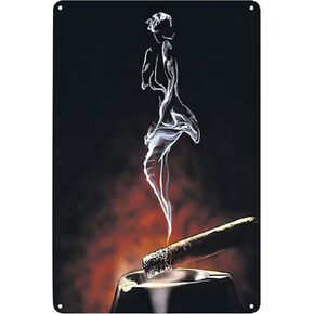 Vintage Metal Signs Cigar Smoke Pinup Girl Abstract Poster Tin Sign Wall Art Decor Plaque for Home Bar Pub Club Office Living Room Shop Garage Gift 12x8 inch