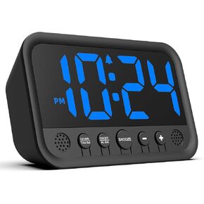 Small LED Digital Clock for Bedroom, Loud Alarm Clock for Heavy Sleepers Adults, Teens | Plug-In Electric Desk Clock | Simple Bedside Nightstand Clock with Adjustable Volume/Brightness/Snooze – Blue