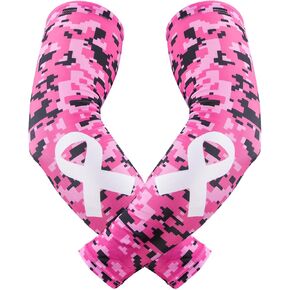 Breast Cancer Awareness Sleeves Pink Arm Sleeves Pink Compression Arm Sleeve for Basketball Golf Football