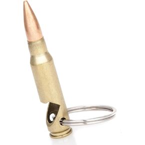.308 Caliber Keychain Bottle Opener | Military Fired Brass Round | Nickel Plated Keyring From Lucky Shot (Single)