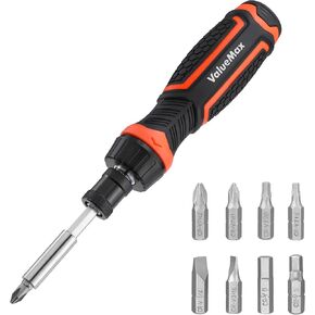 Valuemax Ratcheting Screwdriver, 9-In-1 Multi Screwdriver, Portable Ratchet Screwdriver Set, Adjustable Length, High-Strength Bits, Phillips, Slotted, Torx，Hex, Nut Driver