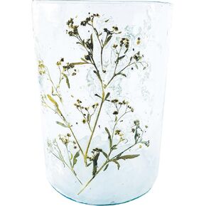 Creative Co-Op Tall Reclaimed Glass Votive Holder with Natural Botanicals, Clear