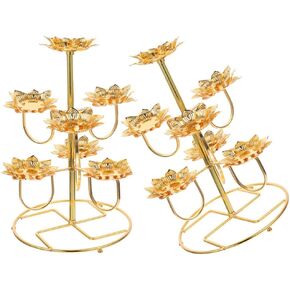 HOMSFOU Candle Holder Lotus Flower Shaped 2pcs Yoga Candle Stand Buddhism Candlestick 7-Branches Metal Tealight Candle Holder Home Decor