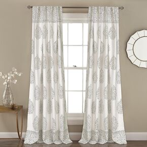Lush Decor, Gray Teardrop Leaf Curtains Light Filtering Window Panel Set for Living, Dining, Bedroom (Pair), 52" W x 95" L