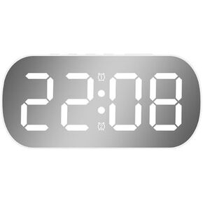 Small Digital Alarm Clock for Kids, Desktop Small Alarm Clock, Mirror LED Display, Dual Alarm Snooze Function, 5 Levels of Adjustable Brightness, Suitable for Bedroom, Home & Office