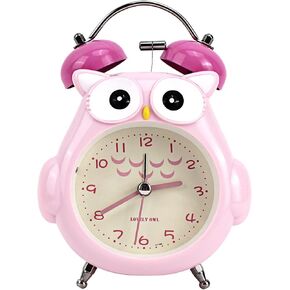 Kids Alarm Clock Cute Cartoon Owl Loud Bell Alarm Clock Non-Ticking Desk Clock with Night Light (5441+Blue)