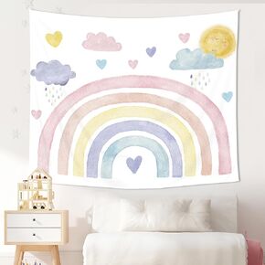 Imirell Kids Boho قوس قزح نسيج 59Wx51H بوصة لطيف بوهو السماء الملونة سحابة تمطر الشمس الكرتون الفتيات في سن المراهقة الجمالية الفن التجريدي شنقا غرفة نوم غرفة المعيشة النوم جدار البطانيات ديكور المنزل النسيج in Kuwait