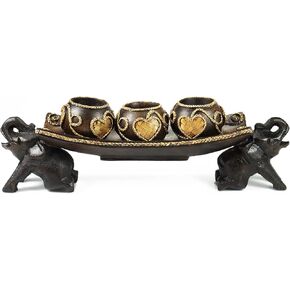 Thai Elephant Tray Carved Rain Tree Wooden Candle Holder