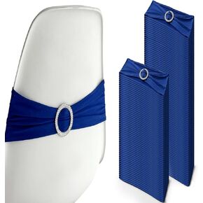 20 Pieces Royal Blue Chair Sashes for Chair Covers Stretchable Chair Bows with Circular Sliding Buckle