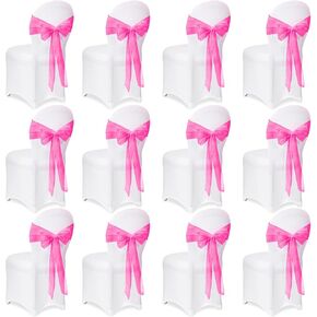 Oudain 12 Pcs White Folding Chair Covers and 12 Pcs Chair Bows Chair Sashes, Stretch Washable Fitted Chair Slipcovers Chair Tie Back for Wedding Holiday Decoration Banquet Party (Gold)
