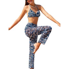 Floerns Girl's 3 Piece Boho Allover Print Triangle Bra and Bottoms Bikini Set with Pants