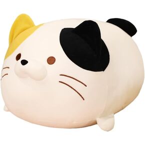 AIXINI 13.7 inch Cute Cat Plush Pillow Stuffed Squishy Animal Cylindrical Body Pillow, Super Soft Fat Cat Chubby Kitten Sleeping Kawaii Pillow-Pink