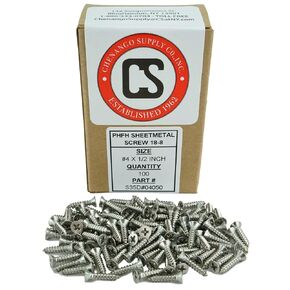 #4 x 5/8" Stainless Phillips Flat Head Sheetmetal Screw (3/8" to 1-1/2" in Listing) 100 Sheet Metal Screws, 82 Degrees (#4 x 5/8 inch)