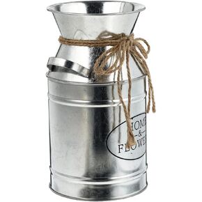 SEWACC Milk Can Rustic Metal Vases Milk Jug Vase with Rope French Rustic Bucket Retro Style Dried Flower Bucket for Farmhouse Decor Valentine Home Wedding Decor (Beige) Vintage Vase
