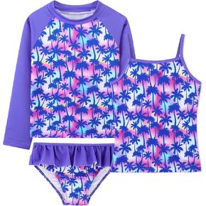 DAXIANG Girls 3 Pieces Rash Guard Swimsuit Sets Long Sleeve Tankini Sets UPF Sun Proction Bathing Suit 3-10 Years
