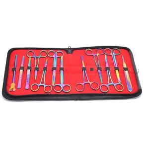 New Rainbow Multi Color Set of 13 Pieces Basic Surgi Forceps Scissors Needle Holder Kit Stainless Steel Instruments