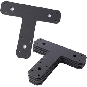 6 Pack Post to Beam Connectors T-Plate, T Shape Plate Flat Straight Steel Brackets Black 4mm Thick "T" Tie Plates for Repair Fixing Mending Flat Plates