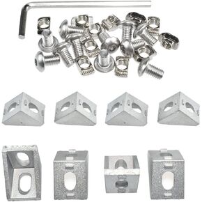 Aifeier ET 8 PCS Corner Bracket Connectors 2020 Series 2 Hole Right Angle Aluminum Extrusion Profile Bracket Accessories with Slot 6mm, Supplied 16PCS T Nuts 16PCS Screws and 1PCS Wrench - Silver