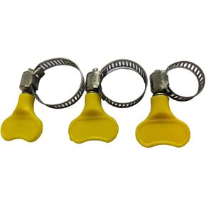 Mixed pack of 15 yellow stainless steel hose clamps, adjustable thumb screw key clamps, 10-16mm, 16-25mm, 25-38mm (3/8"-5/8",5/8"-1",1"-1 1/2") sizes, 8mm width
