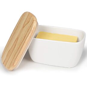 HAOTOP Porcelain Butter Dish Perfect for 4 Sticks of Butter,Butter Container Large Ceramics Butter Holder with Lid (White) in Saudi Arabia