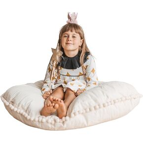 Large Floor Cushions for Kids - Ultra-Fluffy & Washable Children Bean Bag Chair with Filler and Boucle Sherpa Cover - 40" Wide - Cute Lounger and Reading Pillow for Toddlers & Teens (Grey)