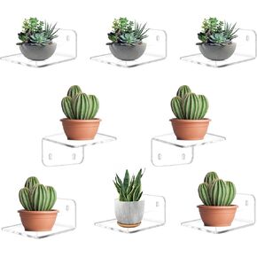 Acrylic Small Shelf,Mini Acrylic Wall Shelf,Acrylic Shelf,for Pop Figures,Plant,Picture Photo Modern Wall for Office Bedroom Living Room (Clear - 2 Pack 9" & 2 Pack 3.97")