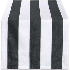 مجموعة سطح الطاولة DII Cabana Dobby Stripe، مفرش طاولة مقاس 18 × 72 بوصة، أسود وأبيض
