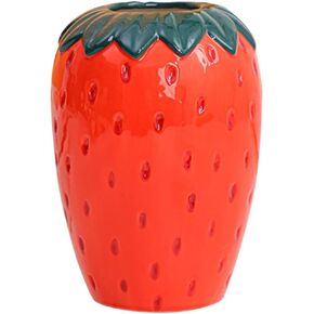 Strawberry Charm Ceramic Vase: Vintage-Inspired Décor for Home, Office, or Garden - Handcrafted, Unique, and Charming - Perfect for Floral Arrangements - Ideal Gift for Nature Lovers (Medium)