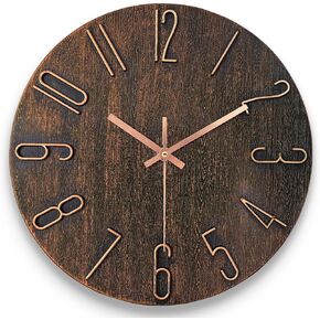 Wall Clock 12 Inch Non-Ticking Silent Battery Operated Round Wall Clock Modern Simple Style Decor Clock for Home/Office/School/Kitchen/Bedroom/Living Room (Brown)
