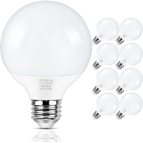 MAXvolador G25 LED Globe Light Bulb 60W Equivalent, Daylight White 5000K E26 Vanity Light Bulbs for Bathroom Makeup Mirror, Round Bulb Non-Dimmable 8-Pack