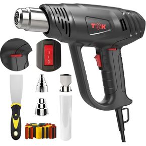 Heat Gun, TGK® 1800W Heavy Duty Hot Air Gun Kit 122℉~1202℉ Dual Temperature Settings with 6 Nozzle Attachments Overload Protection for Crafts, Shrink Wrapping/Tubing, Paint Removing, Epoxy Resin