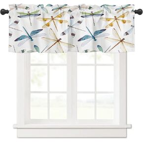 Valance Curtain for Kitchen, Art Dragonfly Flying Window Valance for Living Room Scroll,Rod Pocket Valances for Bedroom Decor,Window Treatment Valance 1 Panel 18" x 54"