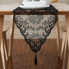 WARM HOME DESIGNS Halloween Table Runner. Vintage 14 x 72 Black Table Runner. Lace Table Runner Features Rose Design & 2 Attached Tassels. Wedding Table Runner from Lace Fabric. MTR Black 72"