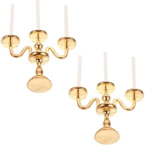Kisangel 2pcs Mini Alloy Candle Holder Stand with 3Pcs Candelabra Taper Mini Candle Holder Beautiful Vintage Candlestick Cake Topper Model Adornments Alloy Decorative Toys Photo Props (Golden)