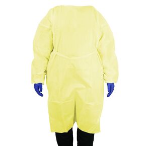 HCS Large Isolation Gowns - SMS, AAMI Level 2 - Elastic Cuffs, Neck Tape & Waist Tie - PPE Disposable Gowns Medical, Yellow (Pack of 10)