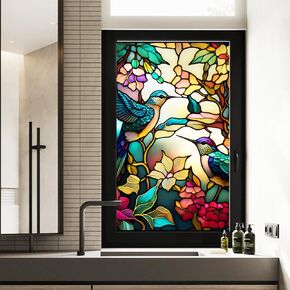 Magnolia Flower Painted Frosted Static Cling Decorative Window Film,Non Adhesive Privacy Film,Stained Glass Window Film for Bathroom Shower Door Heat Anti UV 17.7"x39.5"