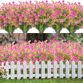 Artificial Flowers, Fake Outdoor UV Resistant Plants Faux Plastic Greenery Shrubs Indoor Outside Hanging Planter Home Kitchen Office Wedding Garden Decor (Magenta)