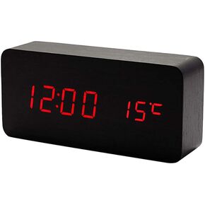Lancoon Wooden Digital Clock - Multi-function LED Alarm Clock with Time/Date/Temperature Display and Voice Control for Home Office Travel - AC11Yellow_White