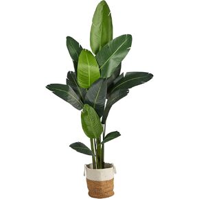 Nearly Natural 7ft. Artificial Travelers Palm Tree with Handmade Jute & Cotton Basket