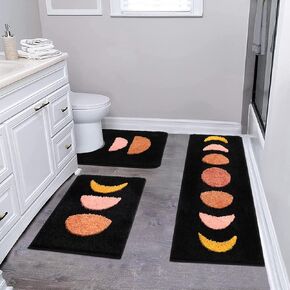 Pauwer Boho Bathroom Rugs Sets 3 Piece, Non Slip Bath Mats for Bathroom, Absorbent Microfiber Bathroom Mats, Bohemian Bathroom Runner, Shower Rug with U Shaped Toilet Rug, Bath Rugs Floor Mat Carpet