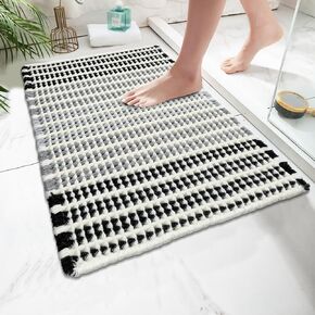 Vaukki Waffle Bathroom Mat, Superb Absorbent Non Slip Bathroom Rugs for Bathroom Floor, Machine Washable Bath Rugs with Tassels for Bathroom, Kitchen and Tub (Grey, 18''x26'')