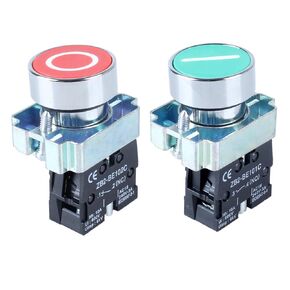 2PCS 22MM Momentary Push Button Switch Start Stop Switch Metal Head XB2 Stop(1NC)+Start(1NO)