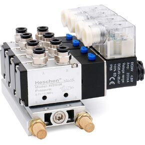 Electrical Pneumatic 4 Solenoid Valve 4V210-08 DC24V PT1/4 5 Way 2 Position Manifold Base Muffler Quick Fittings Set