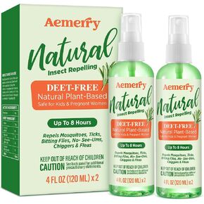 Mosquito Repellent Spray, DEET-Free Cedarwood Insect Repellent: Natural Essential Oil Bug Spray & Killer - 2-Pack, 4 oz Bottles - Safe for Family