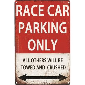 Race Car Room Decor For Boys，Vintage Car Metal Tin Signs Bedroom And Garage Cars Sign Wall Decor Race Car Parking Only 8x12 Inch