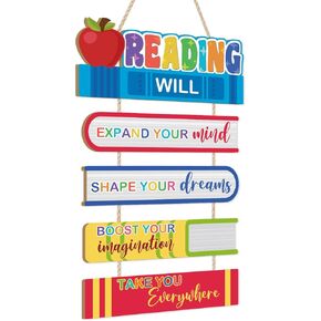 HOURIA Colorful Reading Classroom Decorations,Reading Will Take You Everywhere School Library Wall Decor,Book Lovers Gifts,11.4X21.5" Inspirational Quotes Wood Sign for Kids' Room Elementary Classroom