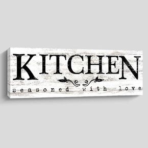 Pigort Rustic Kitchen Sign Decor, Kitchen Seasoned with Love - Black White Funy Inspirational Home Farmhouse Kitchen Decoration (5.5 X 16.5 INCH) in Saudi Arabia