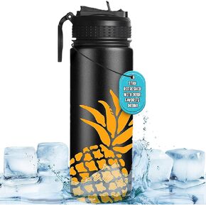 Life's Easy Stainless Steel Insulated Water Bottle - Sports Water Bottle w/Loop Handle Bionic Silicone Straw Lid - Vacuum Flask for Hot and Cold Drinks Great for School, Travel & More (Black, 18 oz)