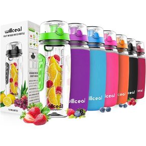 Fruit Infuser Water Bottle 32oz- Durable, Large - BPA Free Tritan, Flip Lid, Leak Proof Design - Sports, Camping