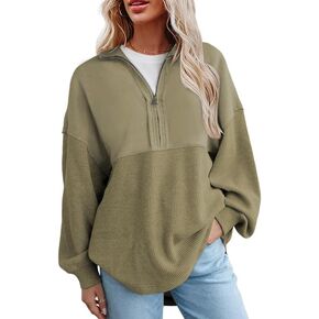 SHEWIN Womens Sweatshirt Casual Waffle Knit Half Zip Pullover Loose Long Sleeve Tops Fall Outfit Clothes 2024